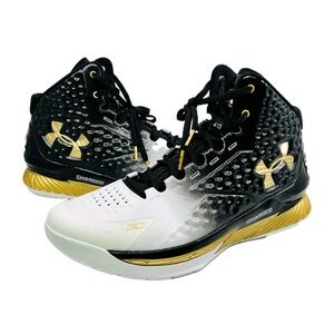 Under Armour Curry 1 Retro MVP Dynasty White Black Gold 3026051-001 Men's Sz 15